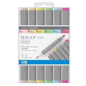 Marcador Artístico 2 Pontas  -  6 Cores - Graf Duo Brush - Tons Pastel